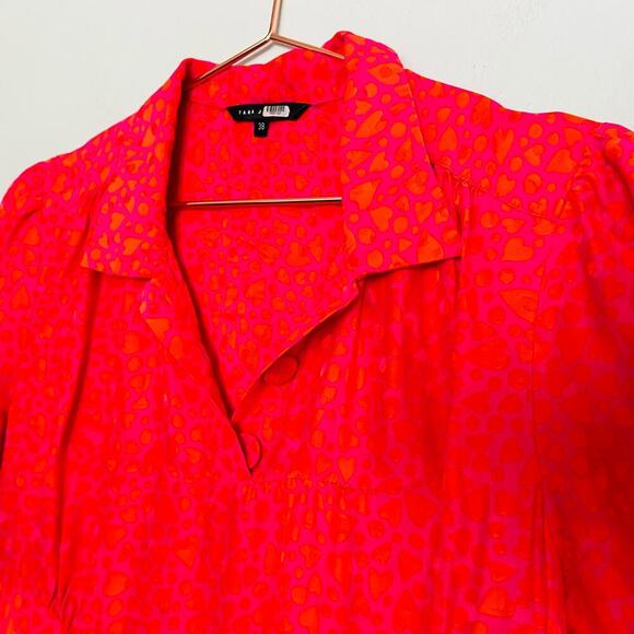 TARA JARMON Rozenn Neon Pink Heart Printed Button Collared Midi Dress Size 38 - Picture 8 of 11